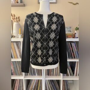 Vintage 90s Lauren Ralph Lauren M 100% Lambswool Argyle Button Cardigan Sweater